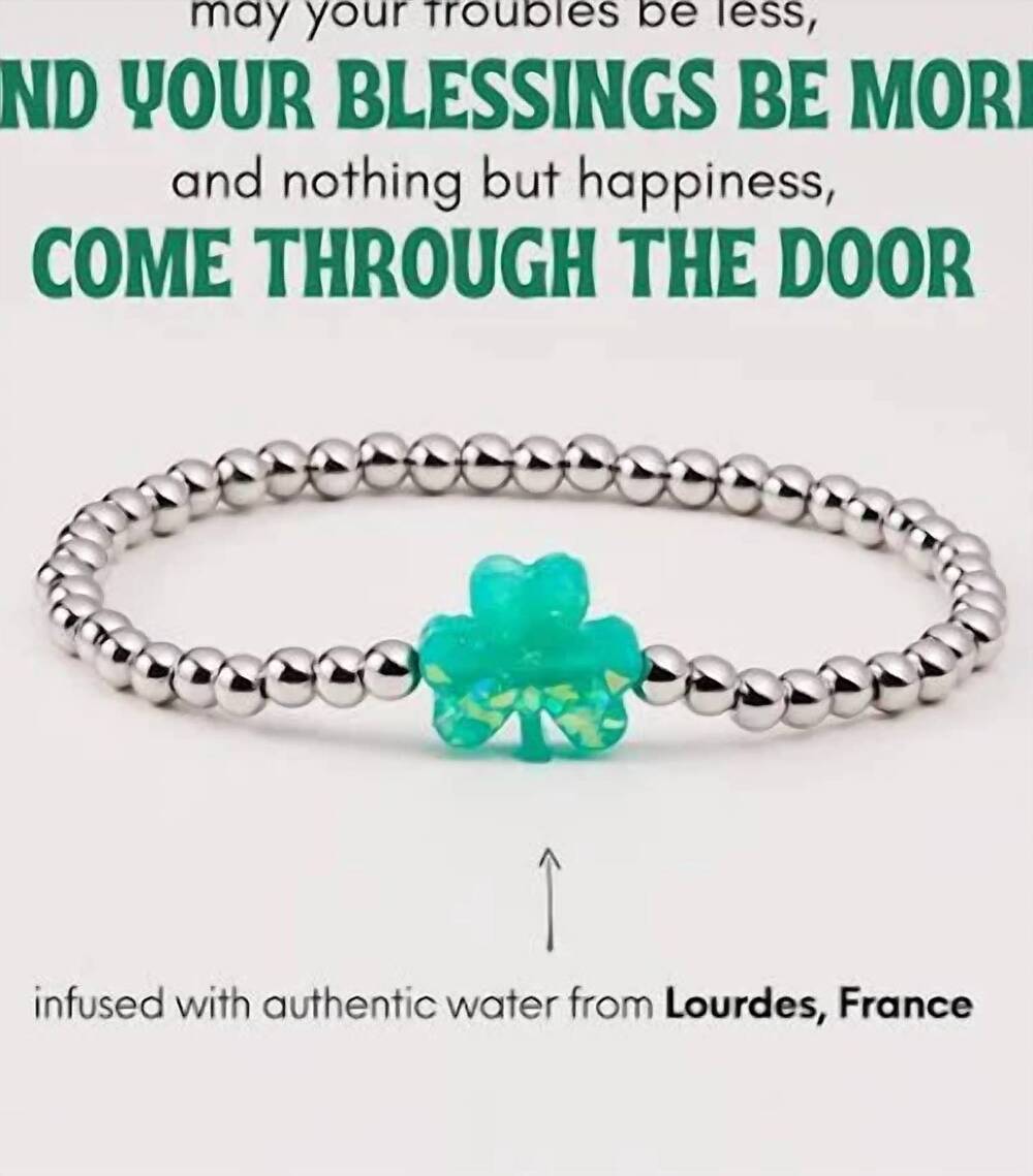 NEW HOLY WATER BRACELET shamrock stretch bracelet in silver